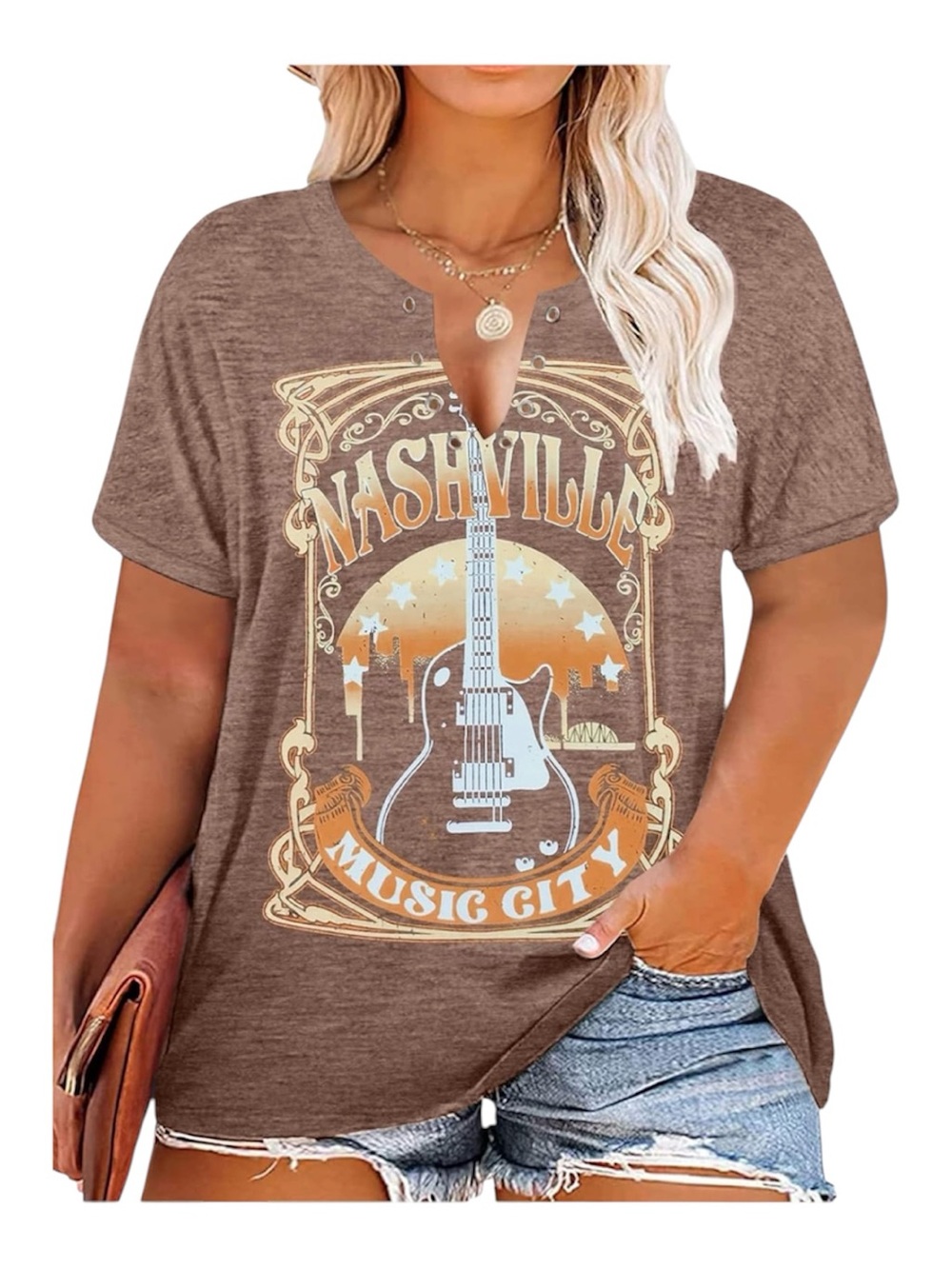 Nashville Country concert Shirts Women Ring Hole V-Neck Top 3XL